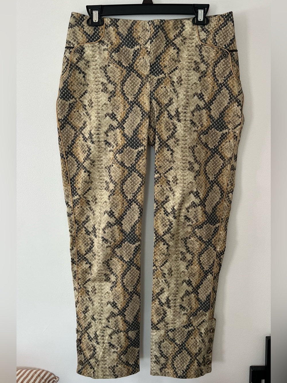 Save the Queen Italian Designer Brand Snake Print Slim Pants - L